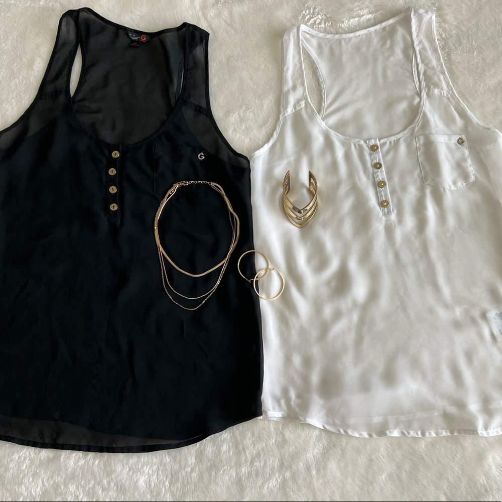 G by Guess tank tops with gold plated buttons.